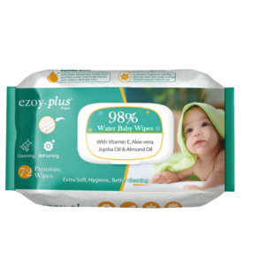 Ezoy Plus Premium Baby Wipes | 98% Water | Vitamin E & Aloe Vera | 72 Wipes