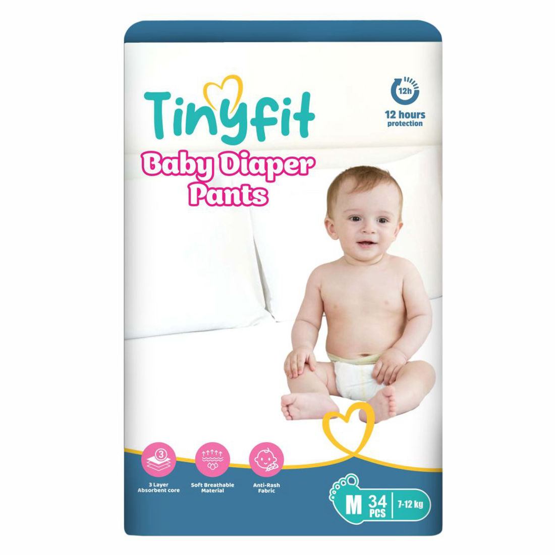 Tinyfit Baby Diaper Pants | Pack of 34 | 7–12 kg | (M)