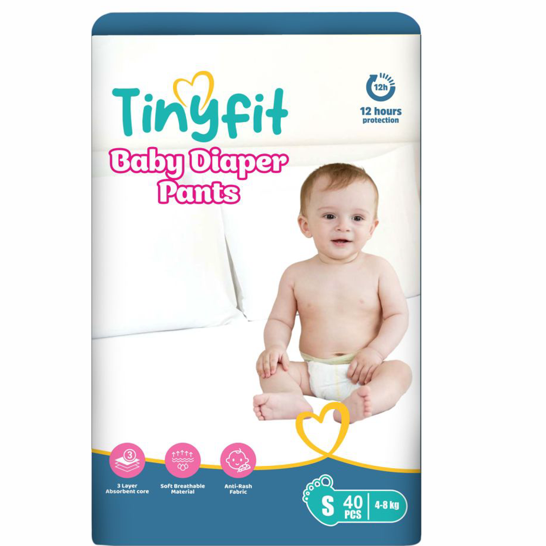 Tinyfit Baby Diaper Pants | Pack of 40 | 4–8 kg | (S)