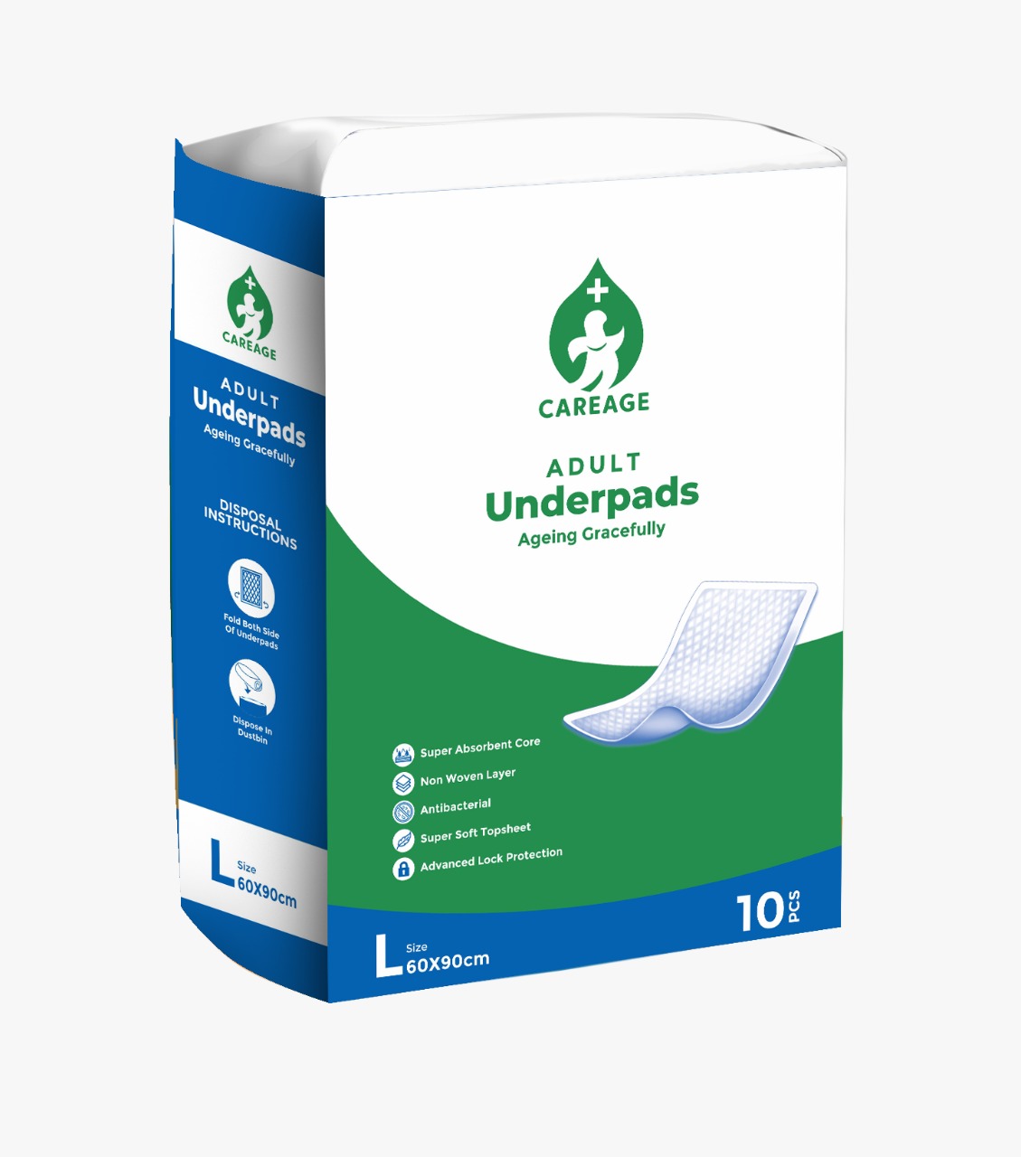 CareAge Premium Disposable Underpads | Large 60 × 90 cm | 10 Pieces