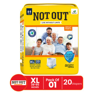 Not Out Pant Style Adult Diaper | Waist Size 38-65 Inch | 12-Hour Overnight Protection | Quick Absorption & Leakproof (XL | 1 Pack x 20 Pcs)