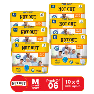 Not Out Pant Style Adult Diaper | Waist Size 24-45 Inch | 12-Hour Overnight Protection | Quick Absorption & Leakproof (M | 6 Packs x 10 Pcs)