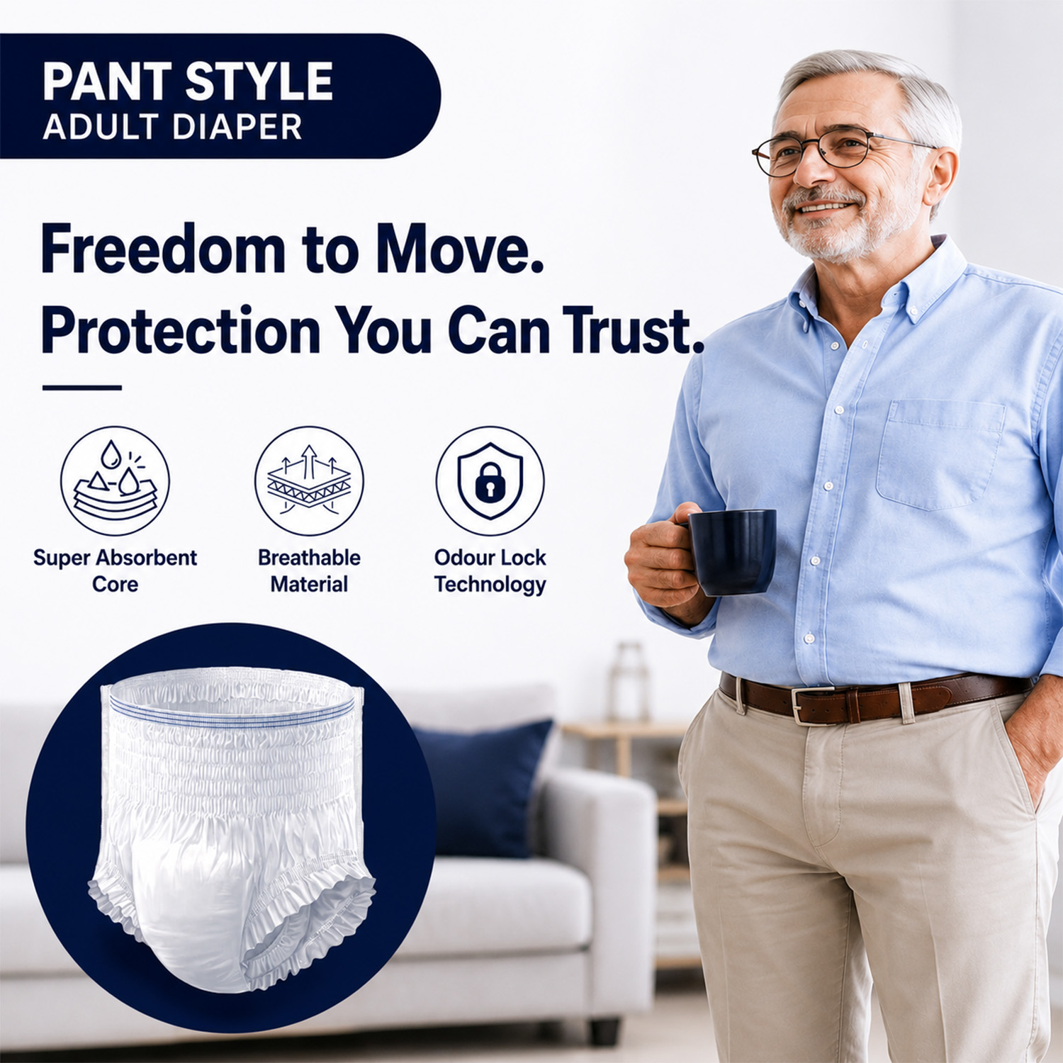 Not Out Pant Style Adult Diaper | Waist Size 38-65 Inch | 12-Hour Overnight Protection | Quick Absorption & Leakproof (XL | 1 Pack x 10 Pcs) - Image 3
