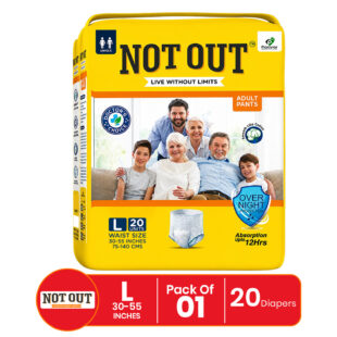 Not Out Pant Style Adult Diaper | Waist Size 30-55 Inch | 12-Hour Overnight Protection | Quick Absorption & Leakproof (L | 1 Pack x 20 Pcs)