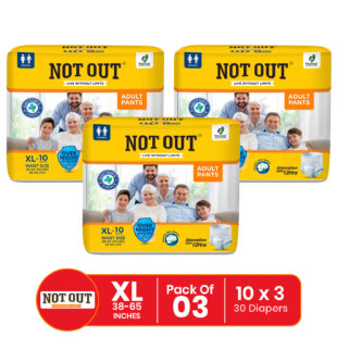 Not Out Pant Style Adult Diaper | Waist Size 38-65 Inch | 12-Hour Overnight Protection | Quick Absorption & Leakproof (XL | 3 Packs x 10 Pcs)
