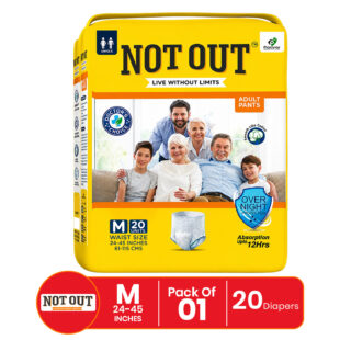 Not Out Pant Style Adult Diaper | Waist Size 24-45 Inch | 12-Hour Overnight Protection | Quick Absorption & Leakproof (M | 1 Pack x 20 Pcs)