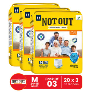 Not Out Pant Style Adult Diaper | Waist Size 24-45 Inch | 12-Hour Overnight Protection | Quick Absorption & Leakproof (M | 3 Packs x 20 Pcs)