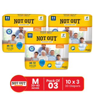 Not Out Open Tape Style Adult Diaper | Waist 30-40 Inch | 12-Hr Protection and Odour Free | Quick Absorption and Leakproof | (M | 3 Packs x 10 Pcs)