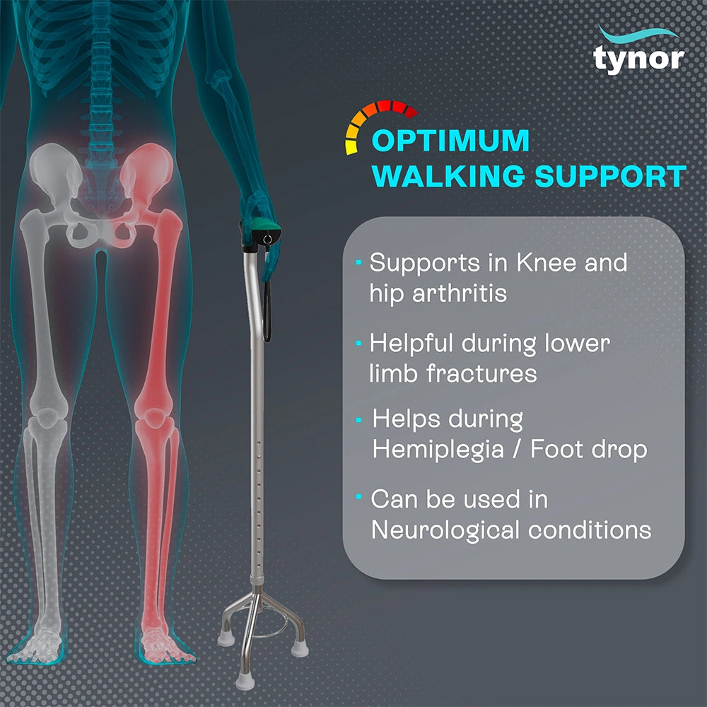 Tynor Tripod Walking Stick - Extra-Stable Support for Seniors (Universal) - Image 2