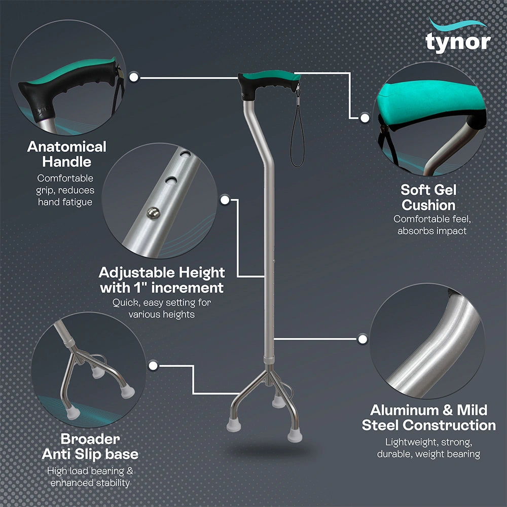 Tynor Tripod Walking Stick - Extra-Stable Support for Seniors (Universal) - Image 3