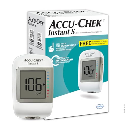 Accu-Chek Instant S Blood Glucose Glucometer Kit with 10 Test Strips, 10 Lancets & Lancing Device