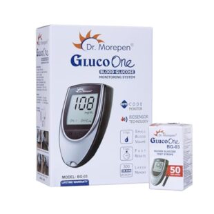 Dr. Morepen GlucoOne BG-03 Blood Glucose Glucometer Kit with 50 Test Strips, 10 Lancets & Lancing Device