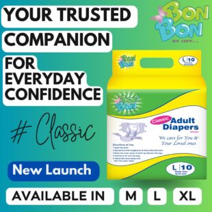 Bonbon Classic Unisex Adult Diaper Tape Style – Pack of 10 Pcs | Moderate Absorbency | (L)