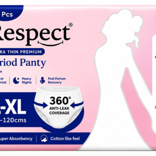 Respect Ultra Thin Period Panty | 360° Anti-Leak Coverage | Waist 32-47 in - 5 Pcs (L-XL)