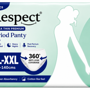 Respect Ultra Thin Period Panty | 360° Anti-Leak Coverage | Waist 39-55 in - 5 Pcs (XL-XXL)
