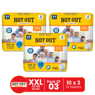 Not Out Pant Style Adult Diaper | Waist Size 42-65 Inch | 12-Hour Overnight Protection | Quick Absorption & Leakproof (XXL | 3 Packs x 10 Pcs)