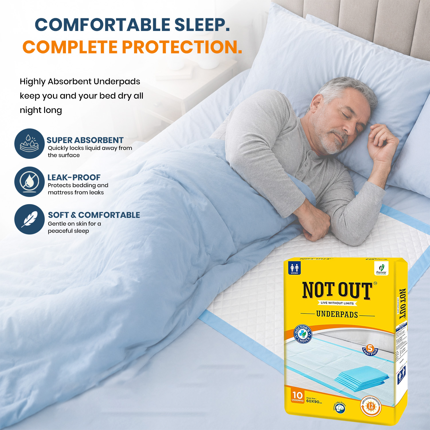 Not Out Disposable Underpads | Large 60x90 cm | 5-Layer Advanced Protection | Super Absorbent (Pack of 10 Pcs) - Image 6