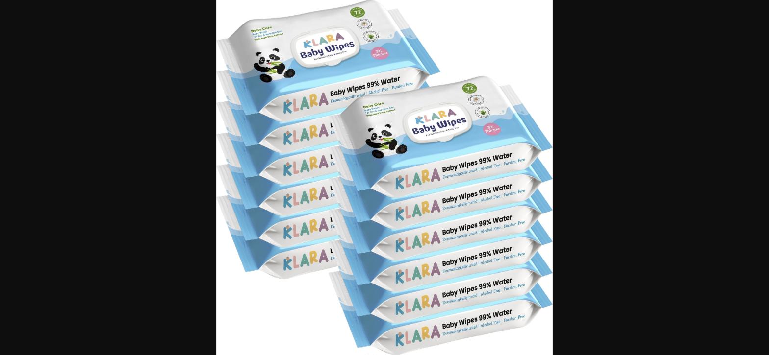 Klara Baby Wet Wipes with LID | Aloe Vera, 99% Pure Water & Rash-Free | 72 Wipes (Pack of 12)