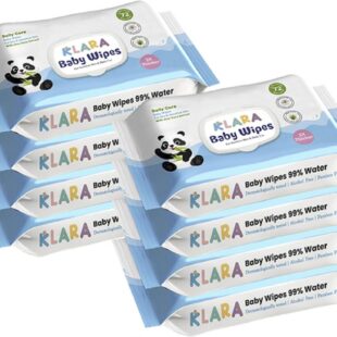 Klara Baby Wet Wipes without LID | Aloe Vera, 99% Pure Water & Rash-Free | 72 Wipes (Pack of 8)