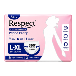 Respect Ultra Thin Period Panty | 360° Anti-Leak Coverage | Waist 32-47 in - 5 Pcs (L-XL)