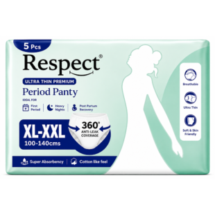 Respect Ultra Thin Period Panty | 360° Anti-Leak Coverage | Waist 39-55 in - 5 Pcs (XL-XXL)