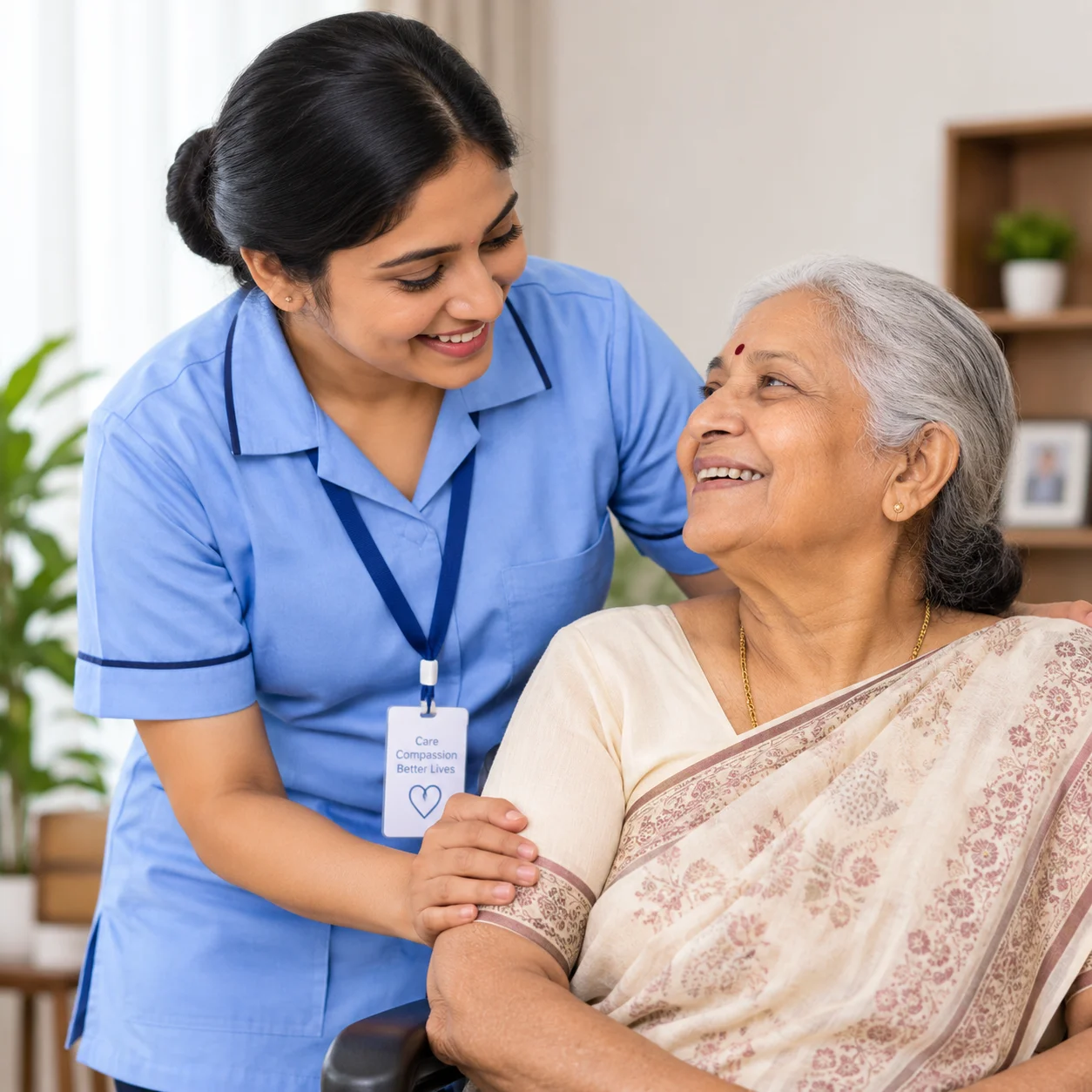 Caregiver supporting elderly patient