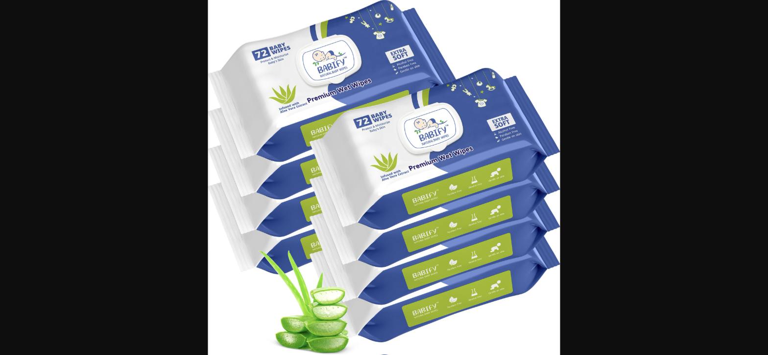 Babify Baby Wet Wipes with LID | Aloe Vera & 99% Water | Rash Free - 72 Wipes (Pack of 8)