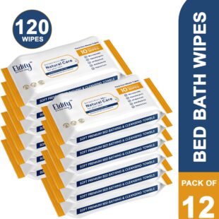ELDIFY Body Cleansing Wet Bed Bath Wipes Soft & Gentle for Adults & Patients - 10 Wipes (Pack of 12)