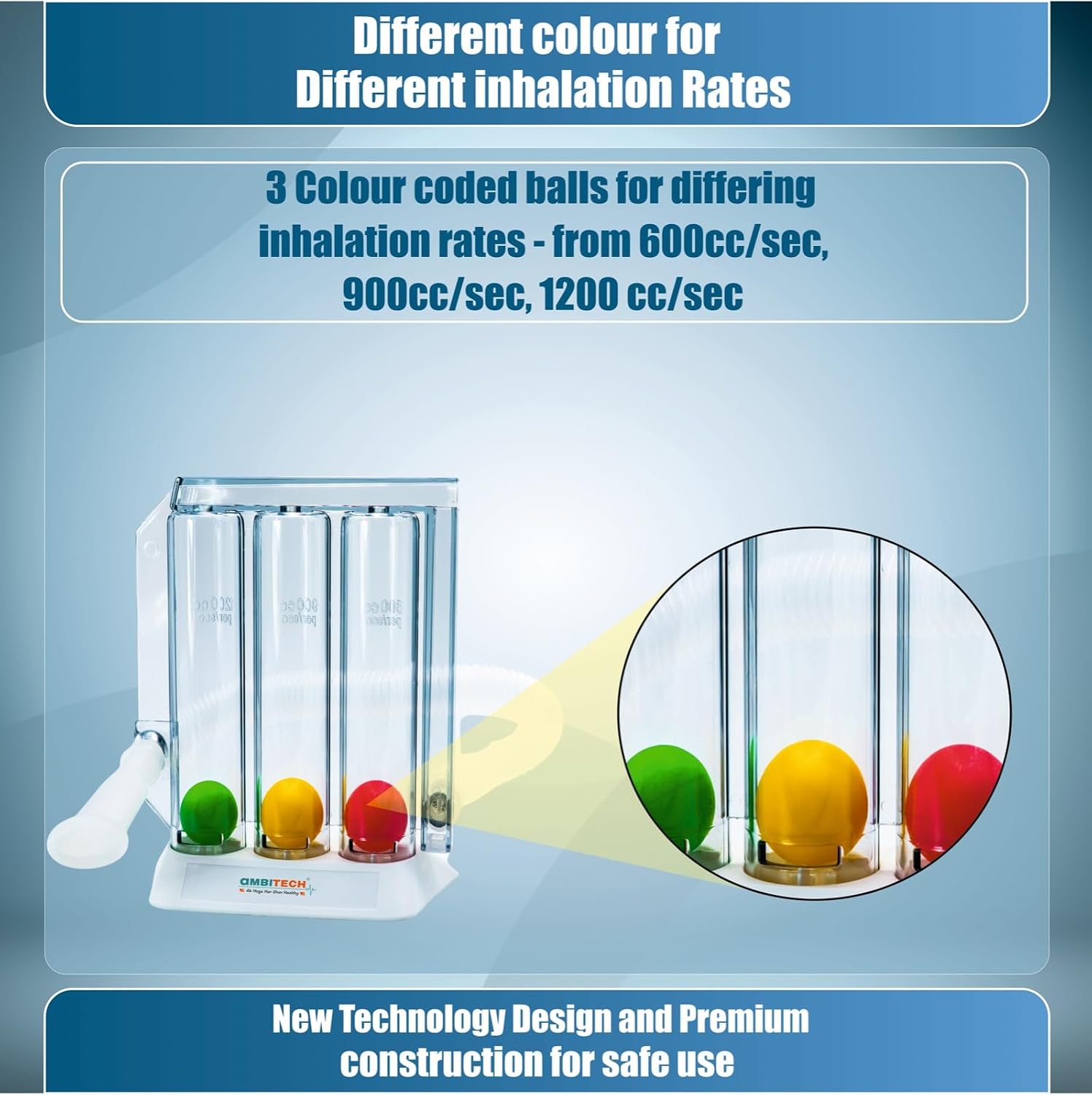 AmbiTech Respiratory 3 Ball Lung Exerciser Spirometer | Respiratory Exerciser for Breathing Therapy - Image 3
