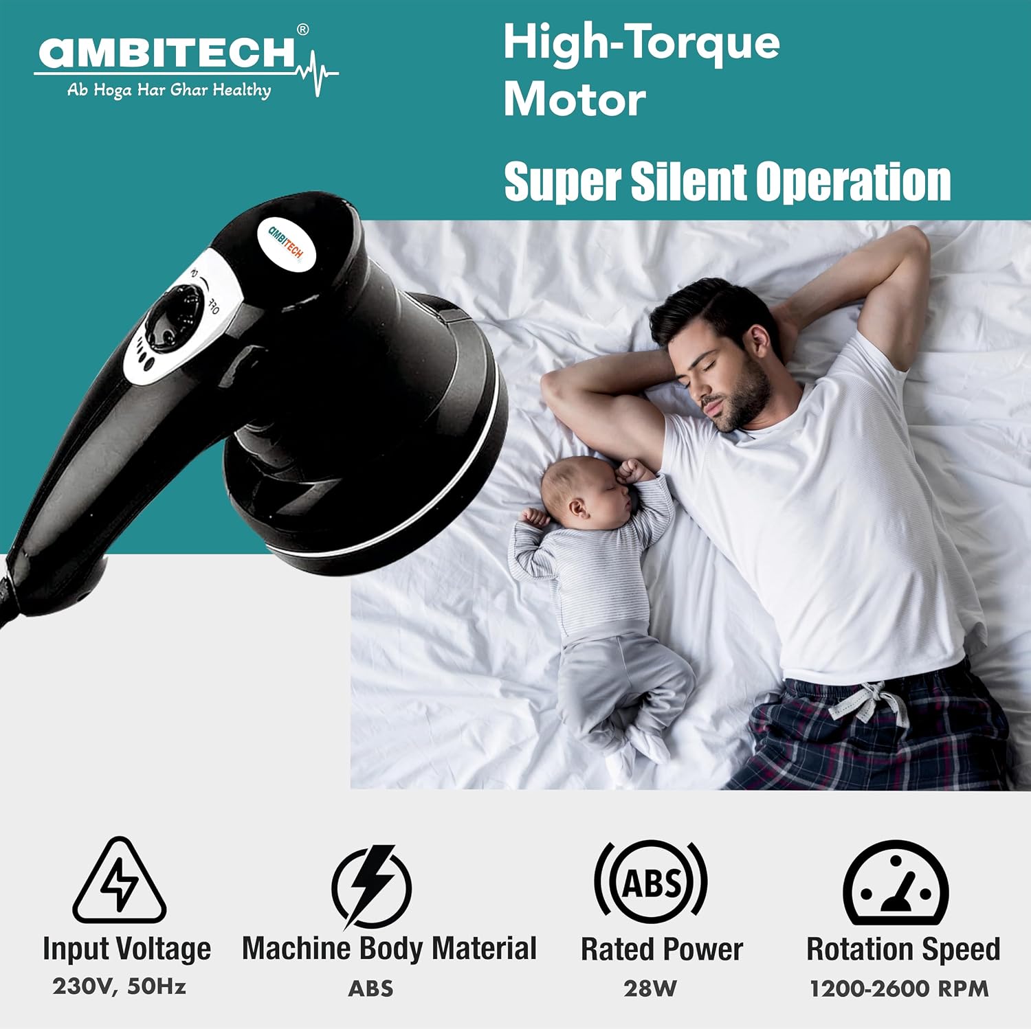 AmbiTech Premium Personal Body Massager — Handheld, Multi-Attachment - Image 4