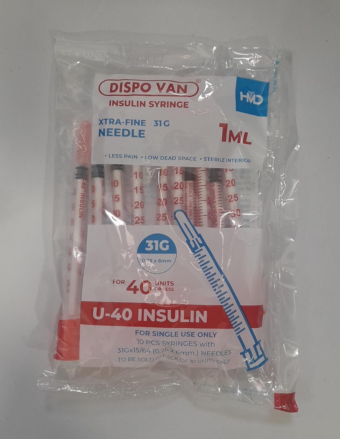 HMD Dispovan 1ml U-40 Insulin Syringe – Pack of 100 (31G x 6mm / 30G x 8mm) - Image 7