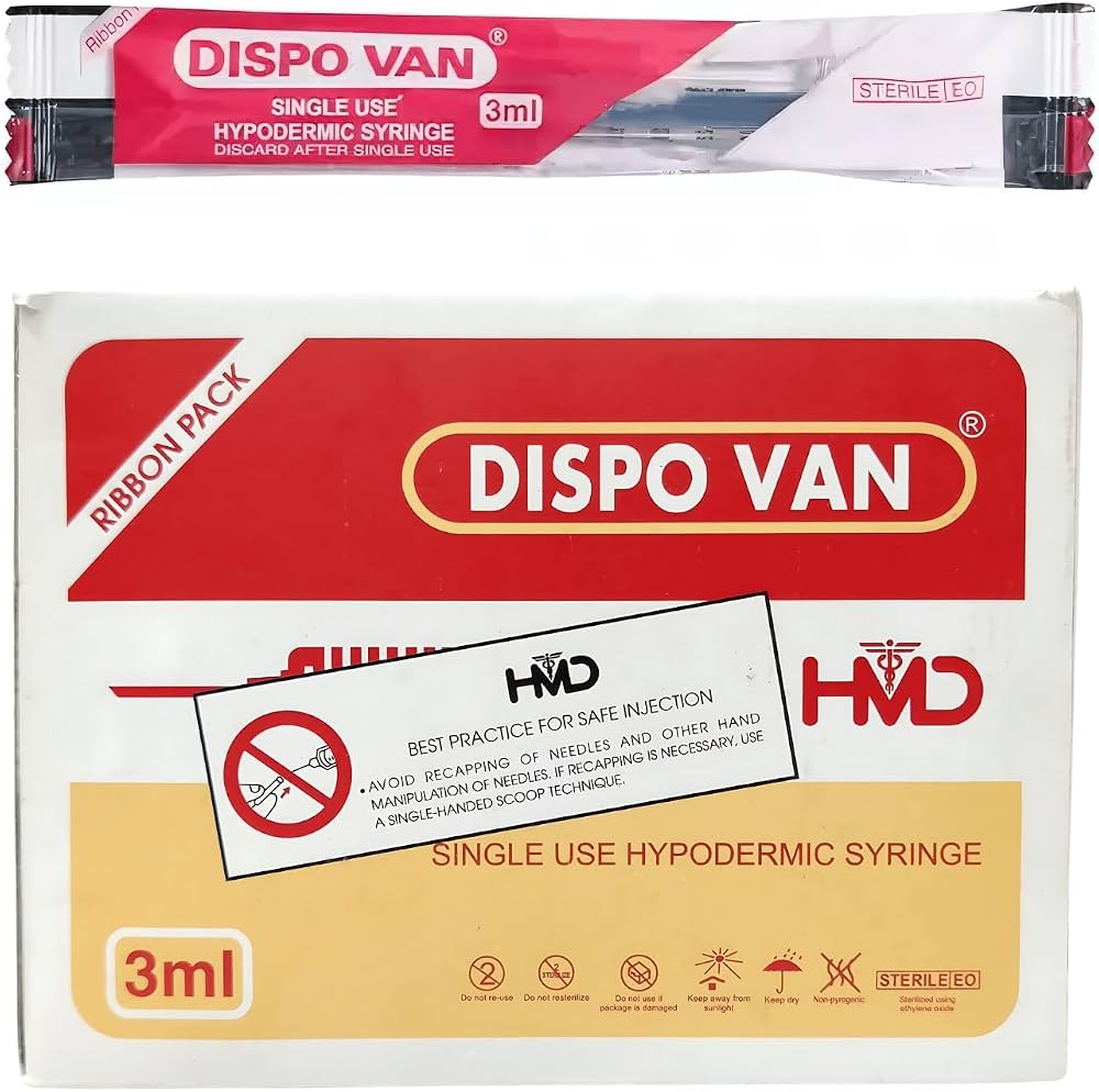 HMD Dispovan 3ml Disposable Syringe with 24G x 1 Inch Needle – Pack of 100 - Image 2