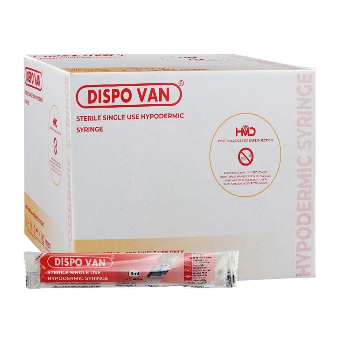 HMD Dispovan 3ml Disposable Syringe with 24G x 1 Inch Needle – Pack of 100