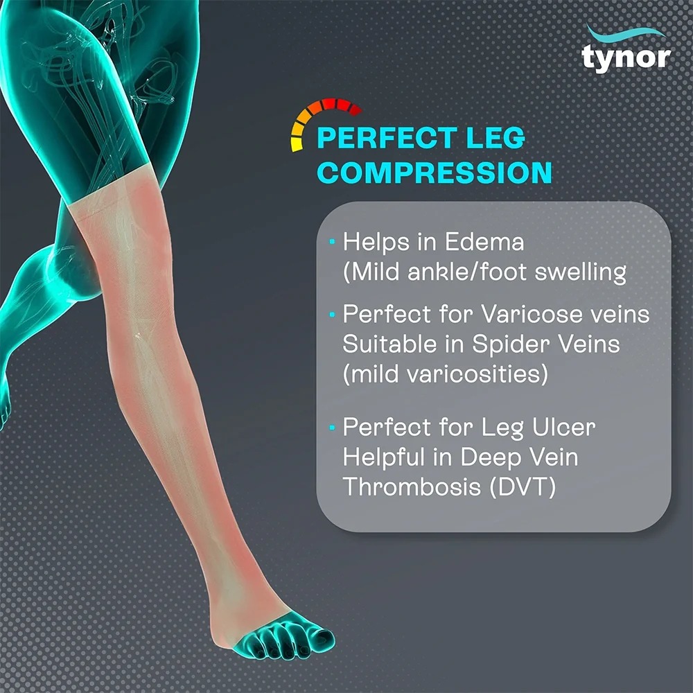Tynor Mid-Thigh Compression Stockings – Graduated Compression for Varicose Veins & Swelling I15 (M) - Image 2