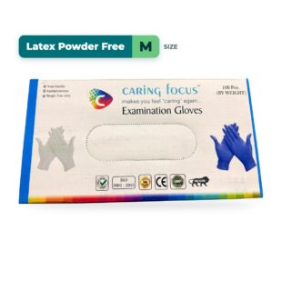 Caring Focus Latex Examination Gloves - Powder Free, White (M) - Pack of 100