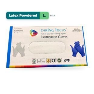 Caring Focus Latex Examination Gloves - Powdered, White (L) - Pack of 100