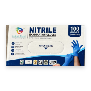 Caring Focus Nitrile Examination Gloves - Powder Free, Blue (XS) - Pack of 100